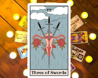Three of Swords Uterus Tarot Sticker-Miscarriage Grief Support Vinyl Decal-Witchy Mental Health Sticker  Womb Healing Feminist Art.