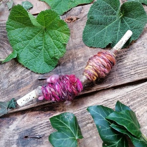 Weaving Yarn Bundle With An Embellished Display Branch For Your Fiber Art HANDSPUN ART YARN Handweaving Woven Tapestry Woodland Artyarn Kit