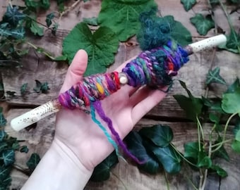 Weaving Yarn Bundle With An Embellished Display Branch For Your Fiber Art HANDSPUN ART YARN Handweaving Woven Tapestry Woodland Artyarn Kit