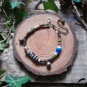 Forest Recycled Beads Bracelet Magical Jewelry Earthy Witch Jewellery Elf Fairy Forest Woodland Natural Beaded Anklet Eco Recycled Psy