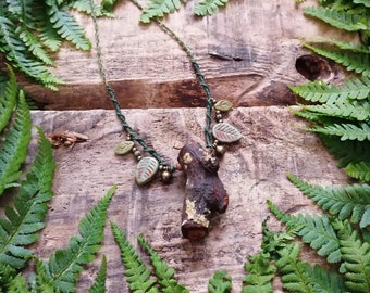 Magical Forest Necklace Micro Macrame Tree Magic Witch Jewelry Pagan Jewellery Elf Earth Talisman Earthy Leaves Leaf Woodland Dark Psy Pixie