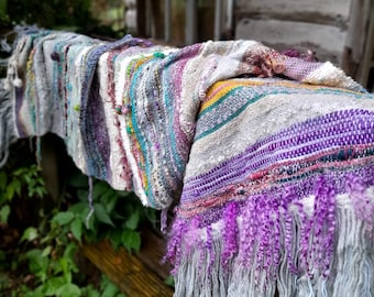 Handwoven Blanket Shawl Wrap Woven Chair Throw Handspun Art Yarn Weaving Wool Fiber Art Hand Dyed Scarf Cosy Warm Natural Wools OOAK