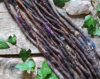 Spriton - Double Ended Dreads Set Of Ten DREADLOCKS Wool Natural Brown Ginger Black Felted Festival Psy Trance Elf Pixie Hair Extensions