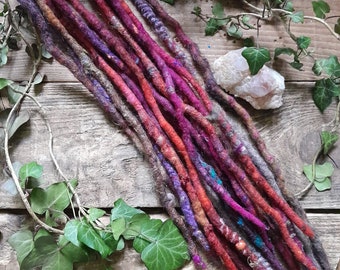 Fire Realm - Double Ended Dreads Set Of Ten DREADLOCKS Wool Red Henna Felted Festival Psy Trance Elf Pixie Hair Extensions Dreadlock Felt