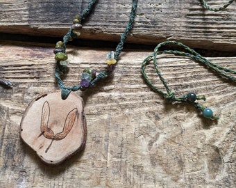 Magical Forest Crystal Necklace Micro Macrame Tree Magic Witch Jewelry Elf Talisman Pagan Jewellery Earthy Leaves Leaf Woodland Faery Pixie