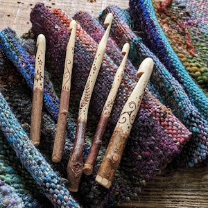 Wooden Crochet Hook Choose Design Hand Carved Handmade Forest Wild Wood Pyrography Wool Witch Woodland Natural Craft Crochet Branch Fairy
