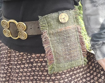 Hand Woven Pocket Belt Pouch Bag Oak Leaf Celtic Woodland Pixie Purse Re Enactment Viking Ren Fayre Hip Bag Elf Pixie Fairy Psy Trance