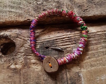Wrap Bracelet Earthy Jewelry Recycled Jewellery Wooden Button Dark Psy Festival Bohemian Fairy Forest Witch Pixie Elf Boho Gypsy Hippy Fae