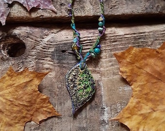 Macrame Necklace Artisan Ceramic Pendant Earthy Crystal Jewelry Bohemian Natural Jewellery Clay Leaf Ceramic Beads Crystals Festival Boho