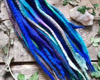 Set Of 20 Double Ended DREADLOCKS Blue Green Sea Rainbow Hand Dyed DE Dreads Felted Wool Dreadlock Extensions Dread Mermaid Elf Fae Felt