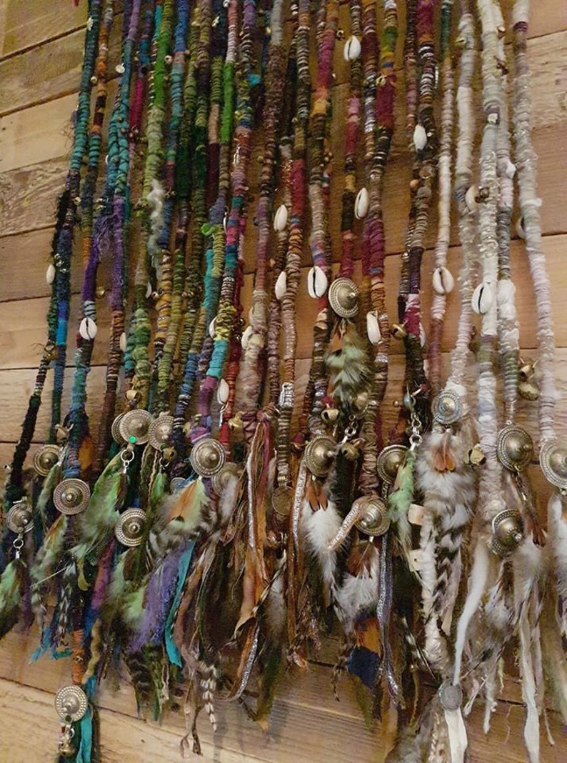 ONE Dreadlock Wrap Hair Wrap Dread Dreads Earthy Forest Atebas Single Ended Loop Elf Pixie Psy Festival Feathers Extension Recycled Eco Silk