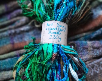 ART HILO PAQUETE Handspun Voluminosos Hilos teñidos a mano Reciclado Hilo de chatarra Tejido a mano Lana Saori Tejido Fibra Fibra Ganchillo Tejer Fieltro