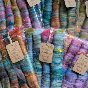 Hand Dyed Rolags - Spinning Fiber Fibre Rolag Roving Merino Wool Recycled Sari Silk Flax Art Yarn Batt Handspun Yarn Handspinning Supplies