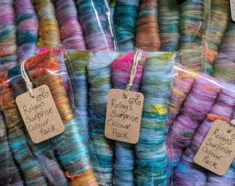 Hand Dyed Rolags - Spinning Fiber Fibre Rolag Roving Merino Wool Recycled Sari Silk Flax Art Yarn Batt Handspun Yarn Handspinning Supplies