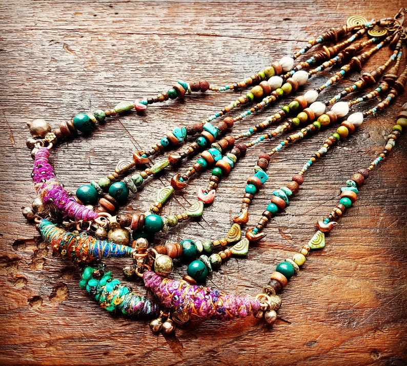 Boho Necklace Earthy Bohemian Jewelry Tribal Jewellery Natural Etsy