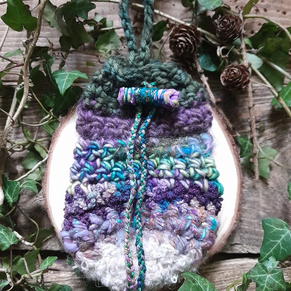 Belt Pouch Bag Crochet Woodland Pixie Purse Psy Trance Festival Wool Silk Crocheted Hip Bag Utility Belt Crystal Elf Fairy Nomad Ren Faire