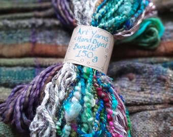 ART YARNS BUNDLE Handspun Bulky Hand Dyed Yarns Recycled Scrap Yarn Weaving Handweaving Wool Saori Weaving Fiber Fibre Crochet Knitting Felt