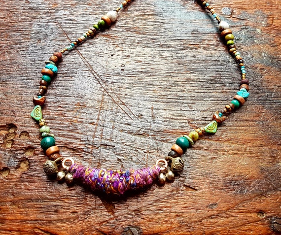 Fiesta 1 Handmade Beaded Long Necklace (Multicolor with Light Blue See