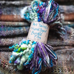 ART YARNS BUNDLE Handspun Bulky Hand Dyed Yarns Recycled Scrap Yarn Weaving Handweaving Wool Saori Weaving Fiber Fibre Crochet Knitting Felt
