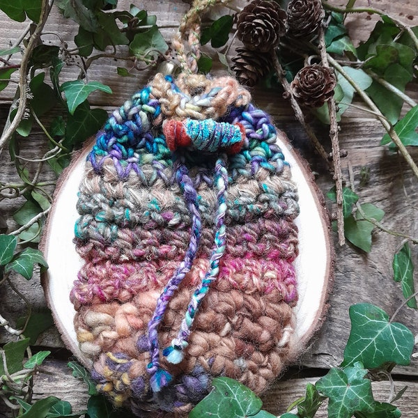 Belt Pouch Bag Crochet Woodland Pixie Purse Psy Trance Festival Wool Silk Crocheted Hip Bag Utility Belt Crystal Elf Fairy Nomad Ren Faire