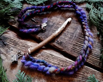 Forest Crochet Hook Necklace Spirals Wooden Handmade Rustic Craft Wild Woodland Natural Organic Magical Whittled Wood Branch Witch Pixie Elf