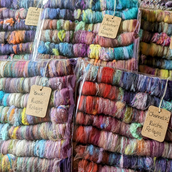 Rustieke Rolags - Handgeverfde textuur Spinnende vezelvezel Rolag Roving Merinowol Gerecycled Sari Zijdevlas Kunstgaren Batt Handspun Garenbenodigdheden