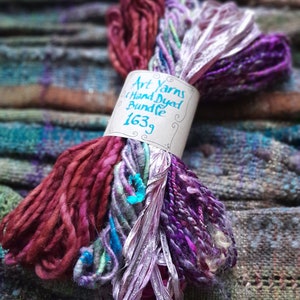 Pacote de fios de arte feitos à mão, volumosos, tingidos à mão, fios reciclados, sucata, tecelagem à mão, lã saori, fibra de crochê, feltro de tricô