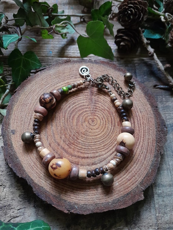 Forest Recycled Beads Bracelet Magical Jewelry Earthy Witch