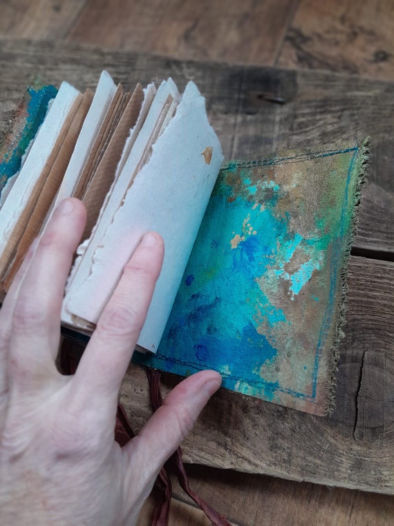 Mixed Media Art Journal - Mini Sketch Book Pocket Size Artist Paper  Journaling Hand Bound Books Canvas Abstract Artist Junk Journal Collage