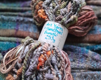 ART YARNS BUNDLE Handspun Bulky Hand Dyed Yarns Recycled Scrap Yarn Weaving Handweaving Wool Saori Weaving Fiber Fibre Crochet Knitting Felt