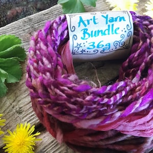 Art Yarn Bundle Bulky Handspun Hand Dyed Yarns Recycled Sari Ribbon Weaving Wool Tapestry Saori Fiber Art Fibre Crochet Knitting Felting