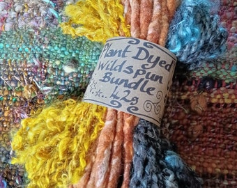PLANT DYED Art Yarns Bundle Bulky Wild Spun Handspun Hand Dyed Yarn Wild Weaving Wool Saori Weaving Fiber Art Fibre Crochet Knitting Felting