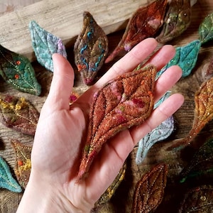 FELTED LEAF BROOCH Autumn Leaves Merino Silk Handmade Wool Felt Woodland Jewelry Faery Jewellery Fiber Art Pin Ooak Christmas Gift Present