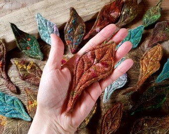 FELTED LEAF BROOCH Autumn Leaves Merino Silk Handmade Wool Felt Woodland Jewelry Faery Jewellery Fiber Art Pin Ooak Christmas Gift Present