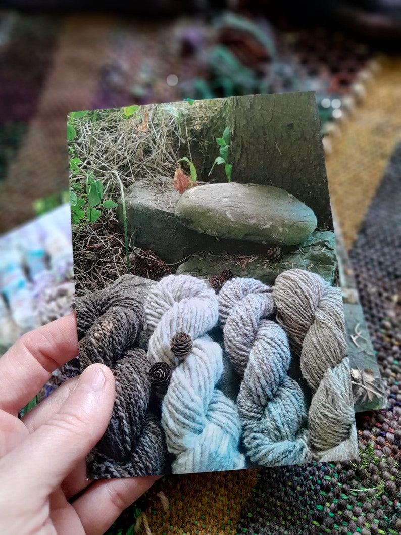 Set Of Four Postcards Greeting Birthday Letter Friend Fiber Art Crochet Knitting Weaving Handspun Yarn Handspinning Handweaving Drop Spindle image 3