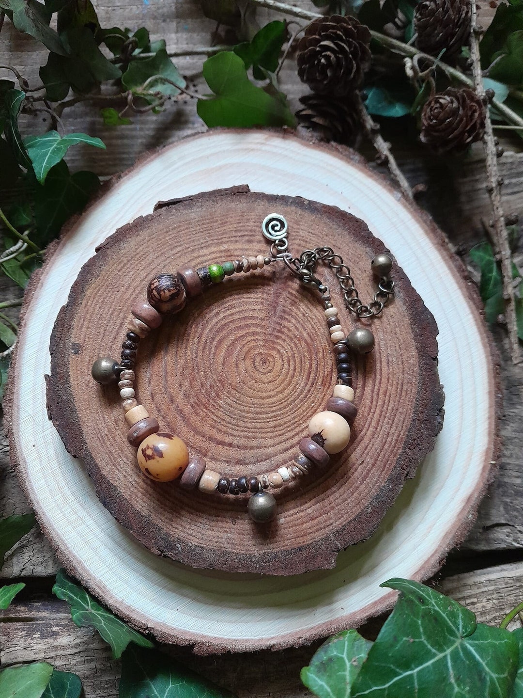Forest Recycled Beads Bracelet Magical Jewelry Earthy Witch