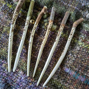 ONE Shawl Pin - Wildcrafted Wooden Magical Hand Carved Forest Brooch Wrap Cardigan Handwoven Weaving Woven Knitting Crochet Loom Wool Craft