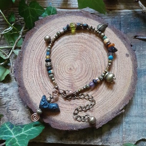 Witch Crow Cauldron Charm Bracelet Magical Forest Jewelry Woodland Earthy Witch Bells Jewellery Elf Fairy Leaf Woods Anklet