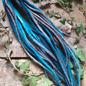 Set Of 10 Double Ended DREADLOCKS Blue Grey Forest Hand Dyed DE Dreads Felted Wool Dreadlock Extensions Dread Mermaid Elf Fae Felt