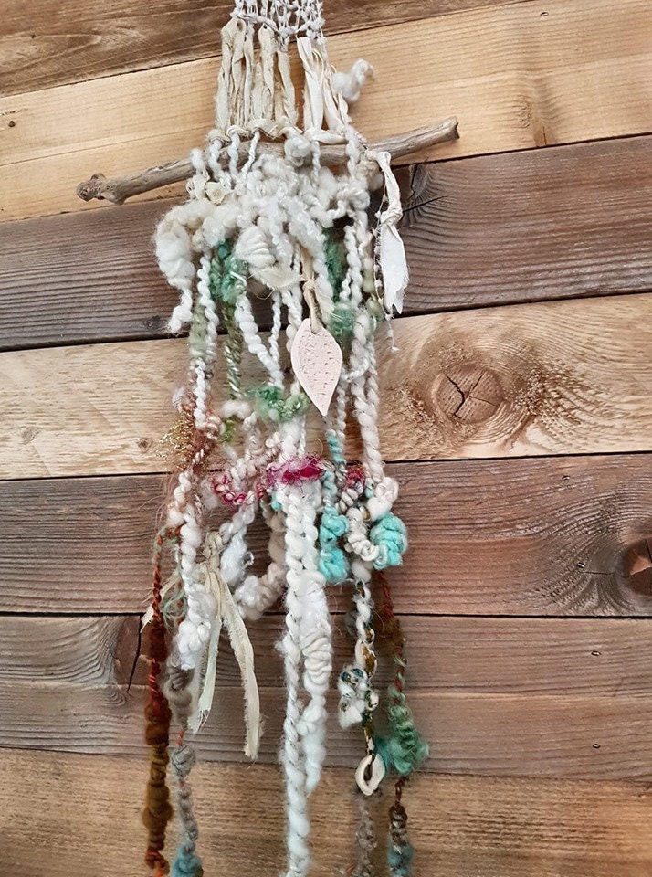 Earthy Driftwood Art Mermaid Wall Hanging Boho Weaving Wool Beach Sea Nature Beachcombed Wild Fiber Art Fibre Art Textile Coast Seashells