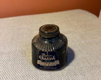 Vintage Blue/Black Permanent Parker Quink Ink for Fountain Pen or Quill. 2 Ounce Bottle. 2/3 Full.