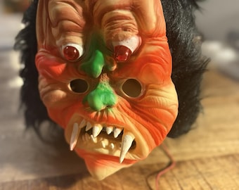 Vintage Orange Gorilla Monkey Furry Halloween Mask with Lights