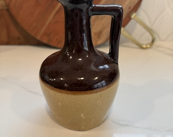 8" Brown and Tan Ceramic Pitcher/Jug with a handle. (A)