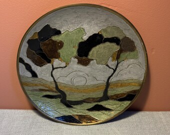 Vintage Hand Painted Enamel on Brass Plate. (A)
