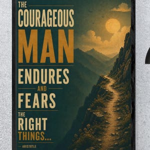 Aristotle Courage Quote Print | Mountain Path Vintage Wall Art (Digital Download)