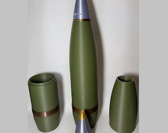105mm Split-Body Shell — 1:1 inert replica, accurate exterior; internal cavity for a bottle. Brass not included.