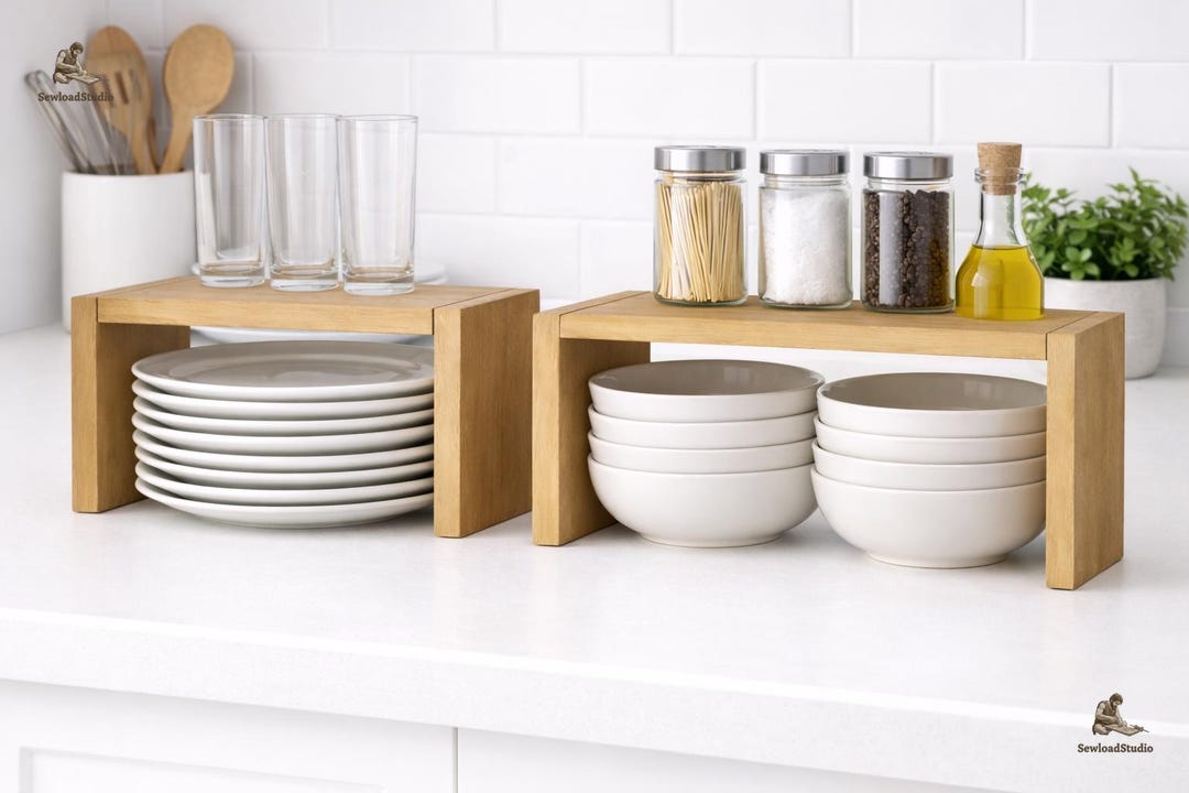 Cabinet Shelf Riser Plans: Tiered Kitchen Countertop Organizer (PDF ...