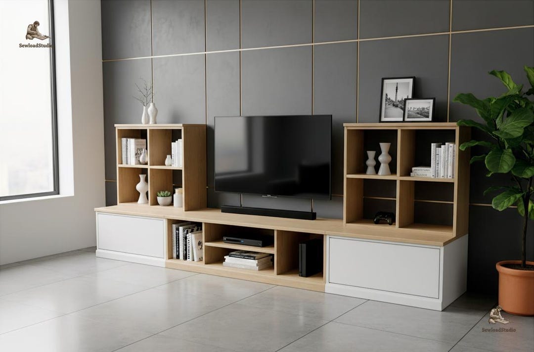 Tv Console Box Sleek TV Console With Cabinets – Modern Media Console PDF Plan, Cut ...