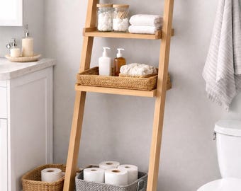 Leaning Bathroom Ladder Plans: Over-the-Toilet Storage Organizer (PDF)