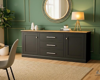 Contemporary Long Buffet Table with Drawers and Cabinets  Woodworking PDF Plans